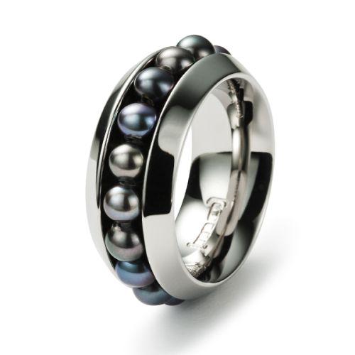 Monomania Ring Perlenkranz, Süßwasserperle grau, 10mm