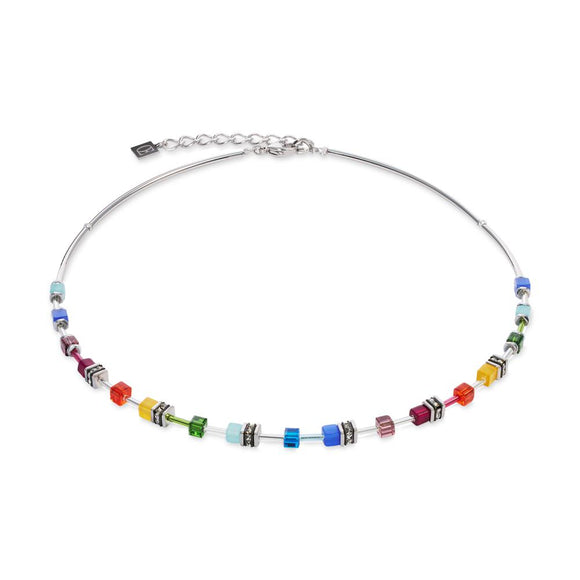 Coeur de Lion GeoCUBE® Lite Mini Halskette Rainbow silber