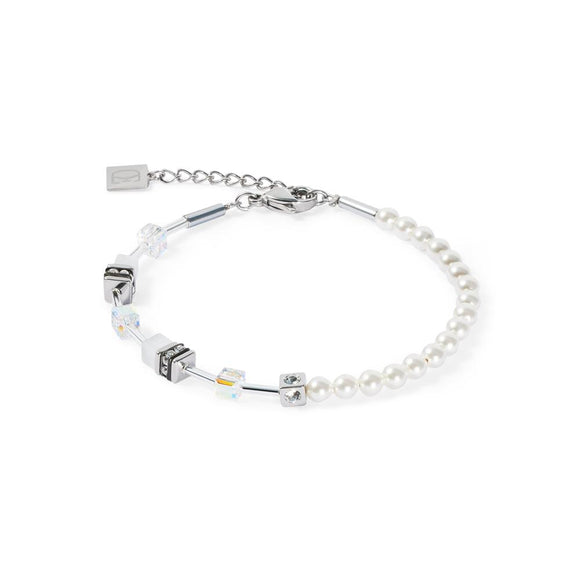 Coeur de Lion Armband GeoCUBE Mini Fusion Pearls silber-weiß
