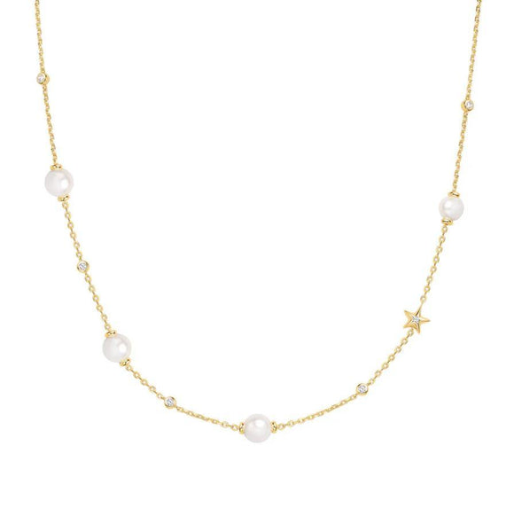 Ania Haie Kette Miss Dainty Gold Pearl and Star, Silb.verg.
