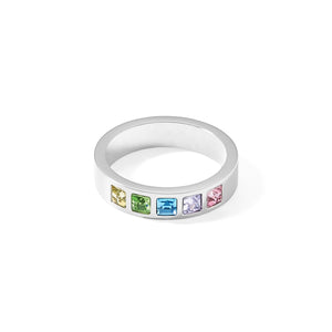 Coeur de Lion Ring Edelstahl silber & square Kristalle Pavé multicolor pastell